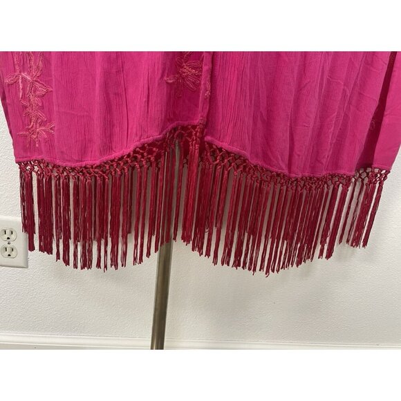 Chicos Womens Open Front Embroidered Swim Beach Cover Up Kimono One Size Fringe - Picture 2 of 12